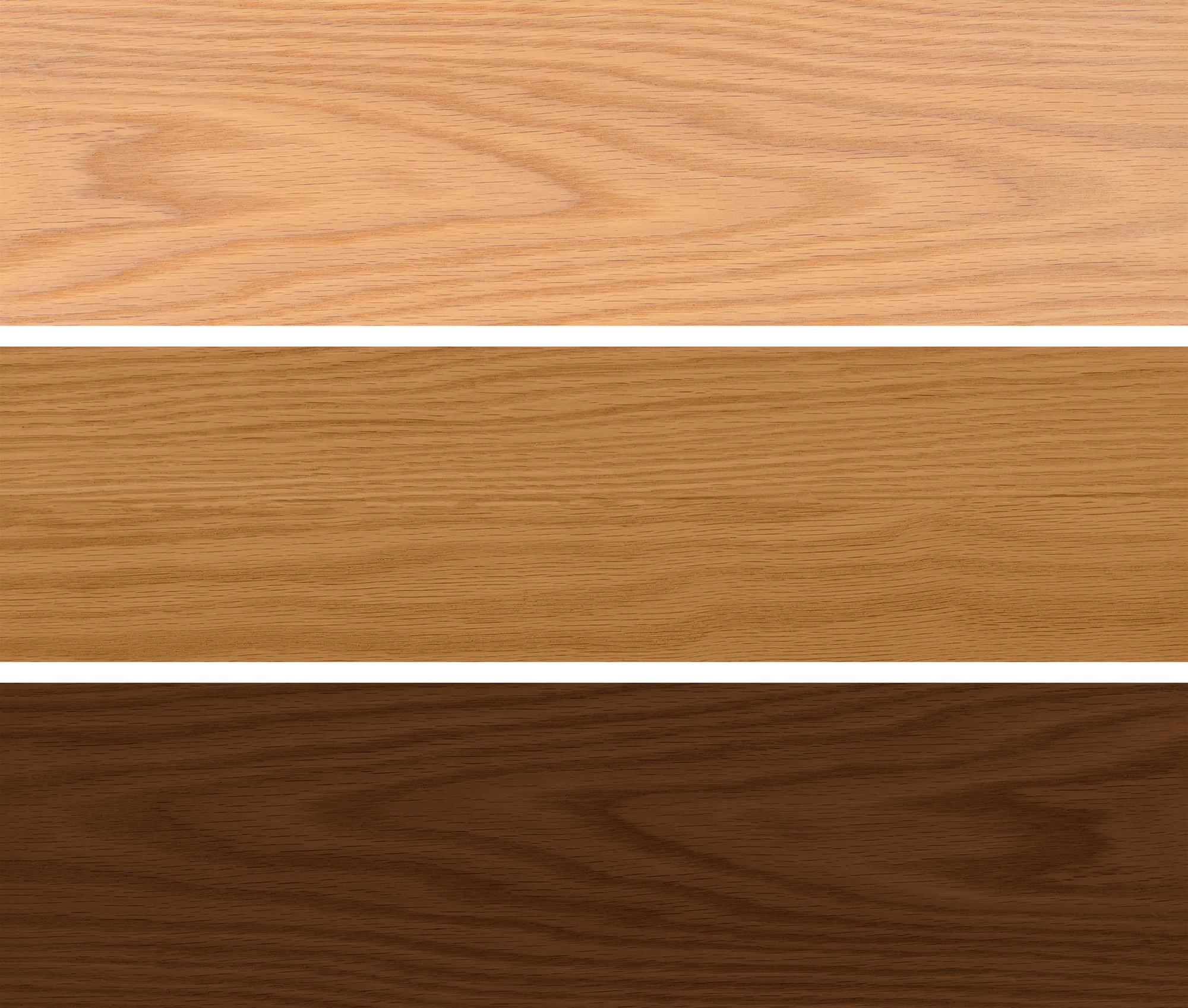 Three different wood finishes arranged vertically: Natural, Honey, Acorn